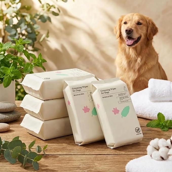 Kindfull Dog Grooming Wipes – 5 Pack (300 Total), Botanical Mint Scent – Gentle, pH-Balanced Pet Wipes for Paws & Fur – Plant-Based, Alcohol-Free – 7.9" x 7.7" Each