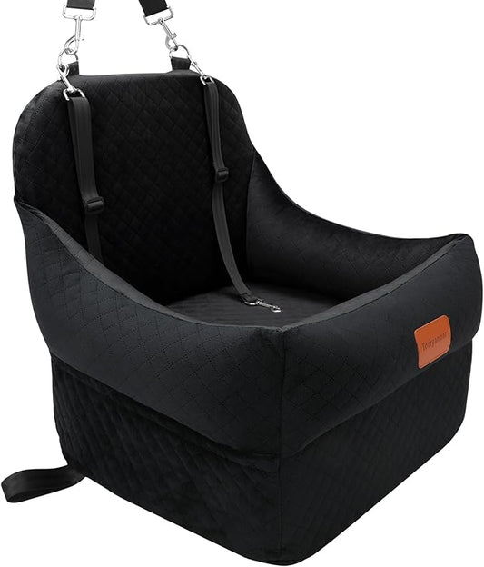 Dog Car Seat-Booster Car Seats with 7''Interior Height,Pet Travel Carseat with 2 Safety Leashes,Cars Dog Seat Restraint Small/Medium Dogs up to 35 lbs,Detachable Washable,Easy to Install(H-Black)