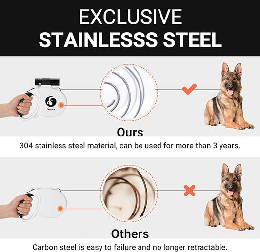 Retractable Dog Leash with Flashlight - Happy & Polly 16.4ft Dog Walking Leash with Anti-Slip Handle, Strong Nylon Tape, One-Handed Brake, Tangle Free, Taichi Pattern
