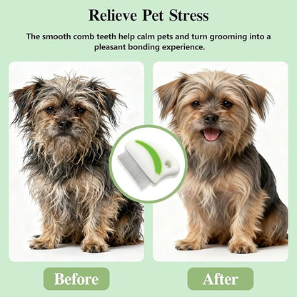 4-Piece Flea & Lice Grooming Comb Set for Dogs and Cats, Stainless Steel Rounded-Tooth Pet Combs with Ergonomic Handle
