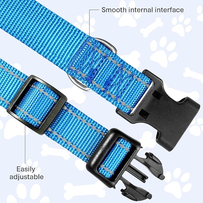FunTags Reflective Dog Collar, Sturdy Nylon Collars for Large Girl and Boy Dogs, Adjustable Dog Collar with Quick Release Buckle, SkyBlue