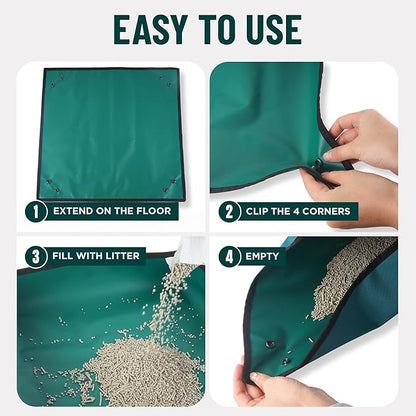 OutdoorBengal Travel Litter Box for Cats (3in1 Kit) – Foldable Litterbox + Litter Bag + Scooper (Portable Litter Box for Cat Traveling) Collapsible Litterbox for Car Travel with Cat, Camping, Plane
