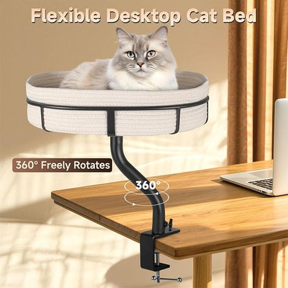 Cat Desk Bed with 360° Rotating Mount Attachment - Space-Saving Cats Hammock for Home Office/Computer Desks, Washable All-Season Indoor Pet Nest - Comfortable Perch (Cat Desk Bed-13.5*17.5 IN)