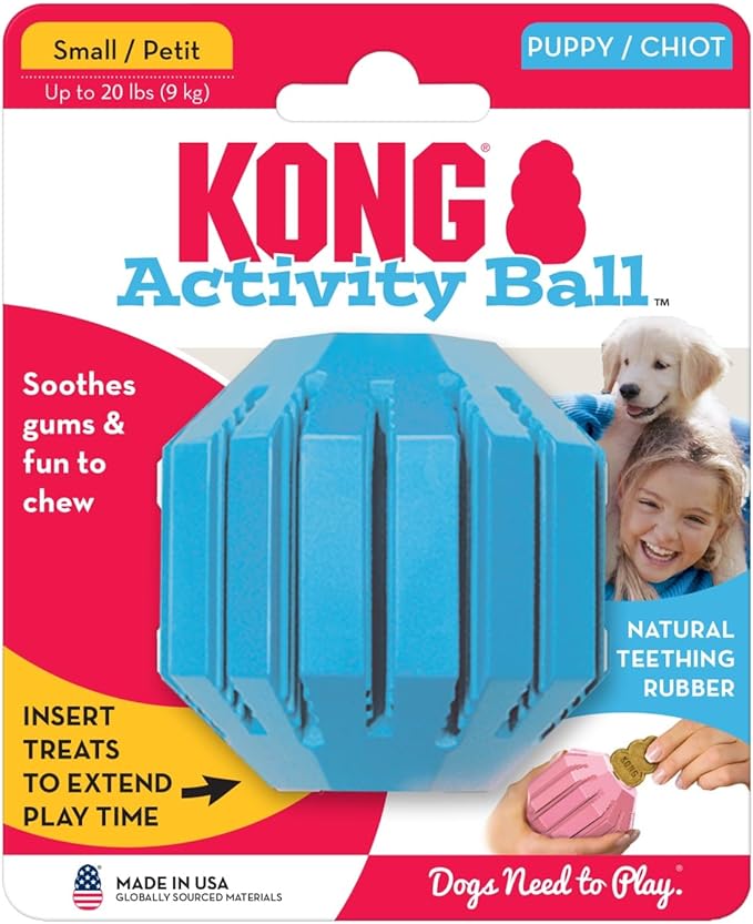 KONG Puppy Activity Ball - Soft & Durable Natural Puppy Rubber Dog Toy - Chew Toy for Teething Puppies - Eases Aching Teeth & Gums - for Small Puppies - Randomly Provided Color
