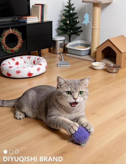 100 Reflective Plush Cat Toys Balls - 10 Assorted Colors (10 Each), Safe Soft for Indoor Kitten & Adult Cats, Fun for Play & Hunting (1.5 in, 100 Balls)