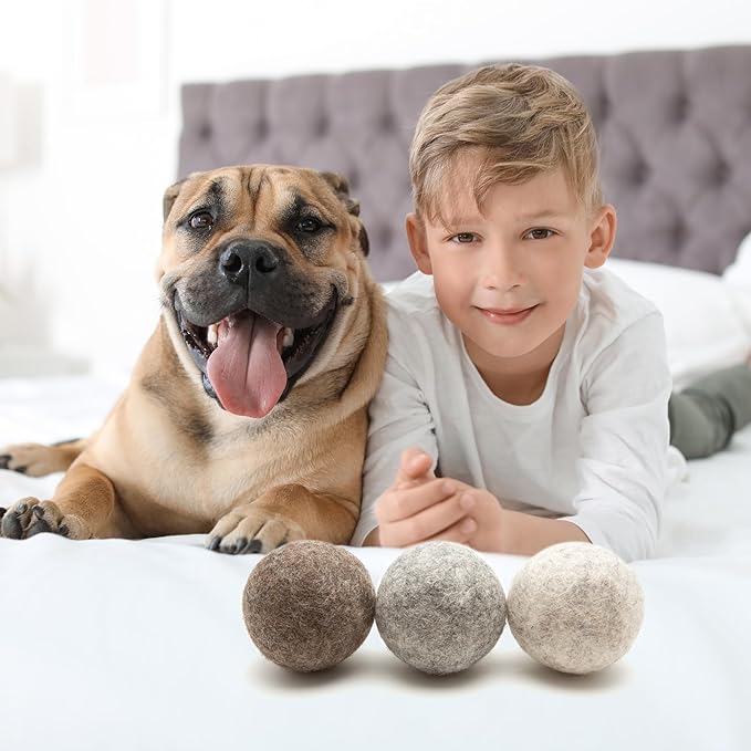 Glaciart One Felt Wool Balls for Dogs (3 Pcs)| Durable Dog Chew Toy, Puppy Chew Toys for Teething & Dog Teeth Cleaning | Pet Toys Fetch Games & for Anxiety/Boredom | Great for Small or Medium
