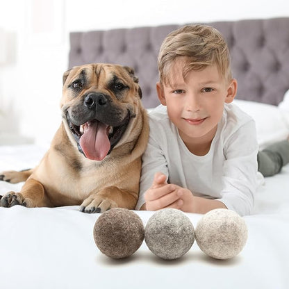 Glaciart One Felt Wool Balls for Dogs (3 Pcs)| Durable Dog Chew Toy, Puppy Chew Toys for Teething & Dog Teeth Cleaning | Pet Toys Fetch Games & for Anxiety/Boredom | Great for Small or Medium