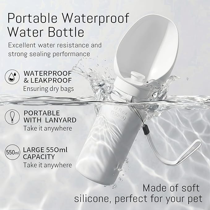 Portable Dog Water Bottle – Collapsible Silicone 2-in-1 Travel Bottle & Drinking Bowl, 550ml / 19oz, One-Hand Operation for Walking Hiking Camping, Fits Small Medium Large Dogs