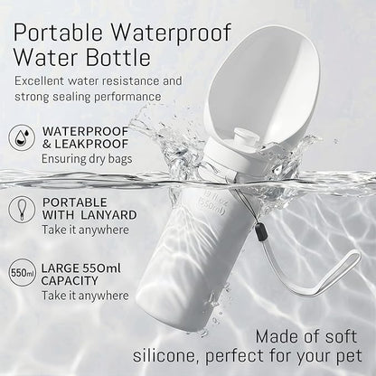 Portable Dog Water Bottle – Collapsible Silicone 2-in-1 Travel Bottle & Drinking Bowl, 550ml / 19oz, One-Hand Operation for Walking Hiking Camping, Fits Small Medium Large Dogs
