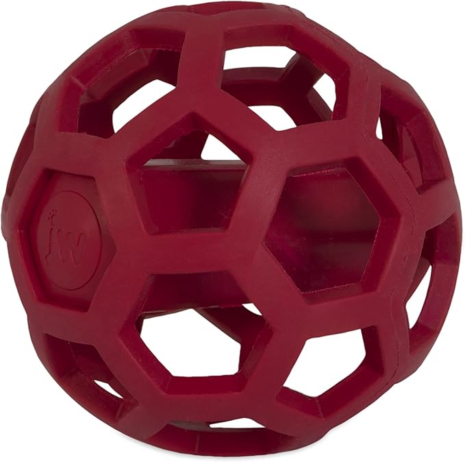 JW Pet HOL-ee Giggler Dog Toy Puzzle Ball, Natural Rubber, Medium (4.5 Inch Diameter), Red (Pack of 2)