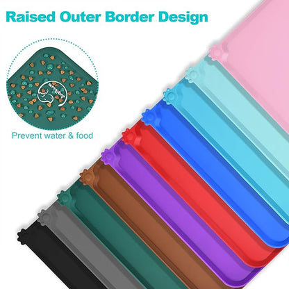Silicone Waterproof Dog Cat Pet Feeding Mats, Non Slip, Easy Clean Pet Dog Cat Bowl Mats Placemat (18.5" x 11.5") Hunter Green