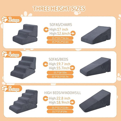 Dog Ramp for Bed, Extra Wide 20" Width Dog Stairs for High Bed, 2 in 1 Pet Steps for Small Dogs, 4-Step Foldable Transformable Large Cats Ramp to Get on Couch, Non-Slip Balanced, Grey