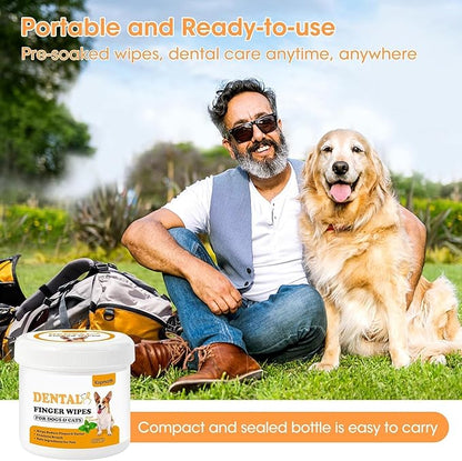 Dog Teeth Cleaning Wipes, Wider Dog Dental Wipes for Teeth, Reduce Plaque & Tartar, Freshen Breath,Safe& Natural Pet Dental Finger Wipes for Dogs Cat, Dog Tooth Wipes Finger,50 Ct, Mint Flavor