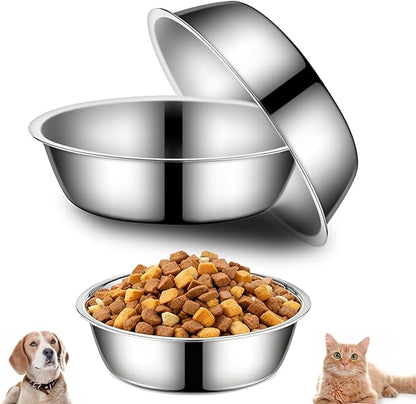3 Pack Stainless Steel Dog Bowls, Thickened Large Capacity Pet Food & Water Dishes for Small Medium Large Dogs, Dishwasher Safe (8.6 Inch)
