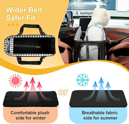Console Dog Car Seat for Small Dogs Cats Up to 12lbs, Anti-Collapse Pet Armrest Booster Seat with Soft Pillow,Non-Slip Seat Rails Hooks & Safety Belt, Portable Car Accessories for Pets Travel