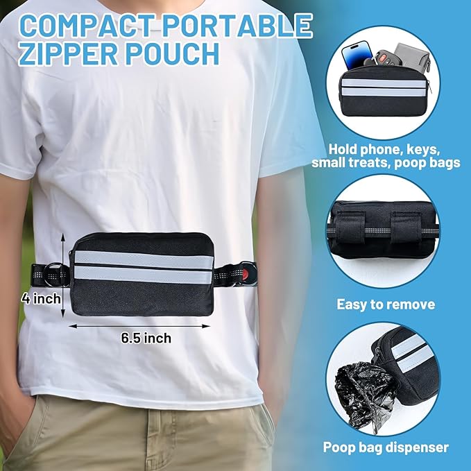 Hands Free Double Dog Leash No Tangle, Waist Leash for Dog Walking, Retractable Dog Leashes for Medium and Large Breeds-Pouch & Lumbar Support, Adjustable Waist Belt, Retractable Bungee,Padded Handles