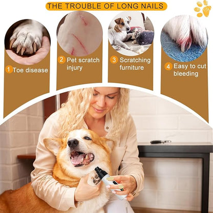 Upgraded Quiet Dog Nail Grinder, Professional 2-Speed Rechargeable Pet Nail Trimmer for Small/Medium/Large Dogs & Cats, Painless Paw Grooming with 2 Replacement Grinding Heads(M1)