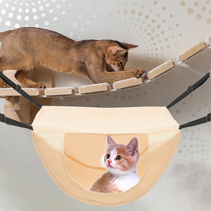 FAVOMOTO Cat Hanging Bed Kitten Nest Breathable Sandwich Mesh Pet Hammock Washable Small Beige for Indoor Cage Use