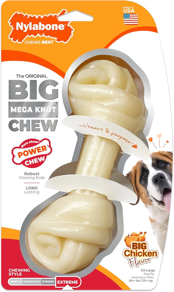 Nylabone Big Chew Mega Knot Bone Power Chew Toy for Large Dogs, Durable Dog Toys for Aggressive Chewers, Destroy Proof Chew Toys To Keep Them Busy, Chicken Flavor, X-Large, 50+ lbs, 1 Count