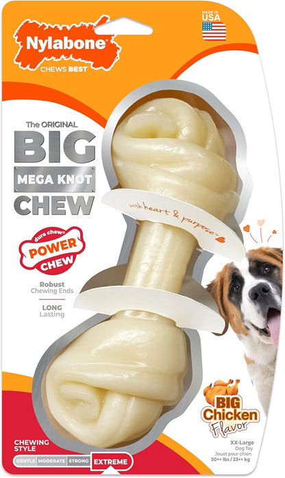 Nylabone Big Chew Mega Knot Bone Power Chew Toy for Large Dogs, Durable Dog Toys for Aggressive Chewers, Destroy Proof Chew Toys To Keep Them Busy, Chicken Flavor, X-Large, 50+ lbs, 1 Count