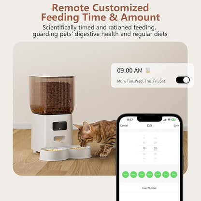 Cat Feeder Automatic, Automatic Cat Feeder WiFi with Remote Feeding Cat Food Dispenser for 2 Cats, 5L Pets Timed Automatic Feeders with Dual Power Supply