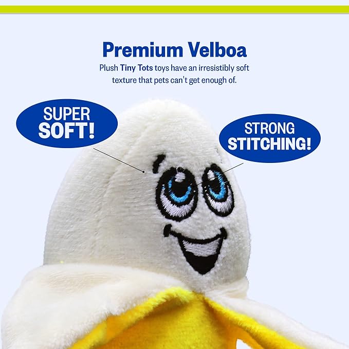 PetSport Tiny Tots Foodie Banana - Banana Dog Toy Squeak Toy, Soft Plush Puppy Toys, Interactive with Squeaker, Made for Small Dogs - 5 Inch