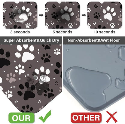Patterned Cat & Dog Bowl Mat for Food and Water, 12"×20" Quick Dry Absorbent Pet Feeding Mat, Eco-Friendly Dog Placemat