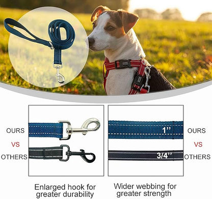 Heavy Duty 2 Padded Handle Dog Walking and Training Standard Leashes for Traffic Control,with Enlarged Tangle Free Buckle,D-Ring,Double-Sided Reflective Stitching,Double Layer Nylon,Blue 4Ft