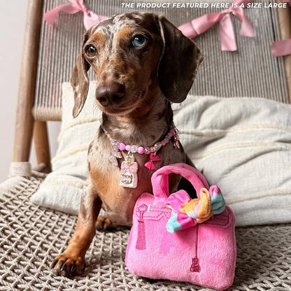 Haute Diggity Dog Barkin Bag with Scarf, Plush Designer Dog Toys with Interactive Squeaker, Stimulating Pet Enrichment, Machine-Washable & Safe Materials for All Breeds, Size Large