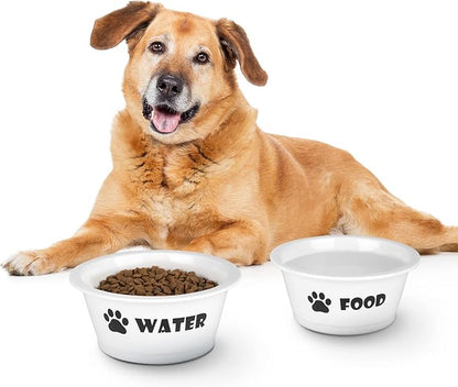 FOREYY Set of 2 Ceramic Dog Cat Bowl Set, Pet Porcelain Food and Water Feeder Dish Bowls with Anti Slip Band, Dishwasher and Microwave Safe (Medium)