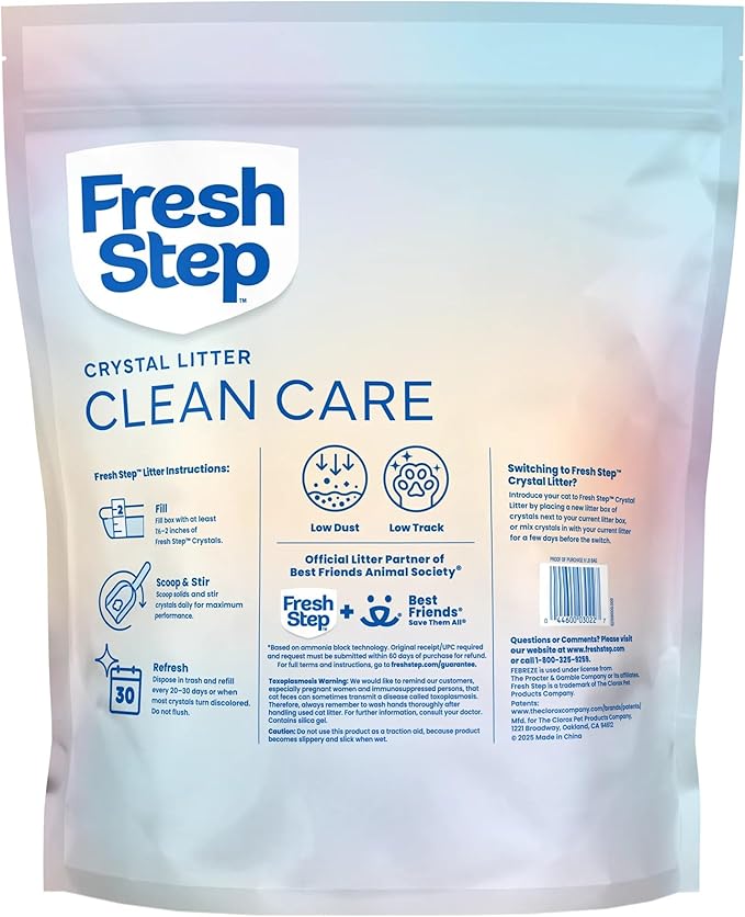 Fresh Step Clean Care Crystal Cat Litter, Lightweight with Febreze Freshness and Long-Lasting Odor Control, Low Dust, 16 lbs. (2 x 8 lb bag)