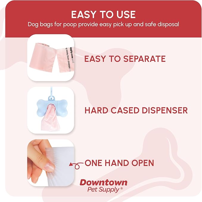 Downtown Pet Supply Unscented Poop Bags for Dogs with Dispenser, 1000 Count - Leak-Proof Dog Waste Bags and Bone-Shaped Dog Poop Bags Holder for Leash - Pastel Rainbow, 12.5" x 8.5"