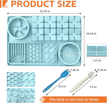 Lick Mat for Dogs Includes Brush and Scraper, Snuffle Mat Silicone Anti-chocking Pet Dish, Non-Slip Dog Licking Bowl Interactive Entertainment Puzzle Toy Mint Green