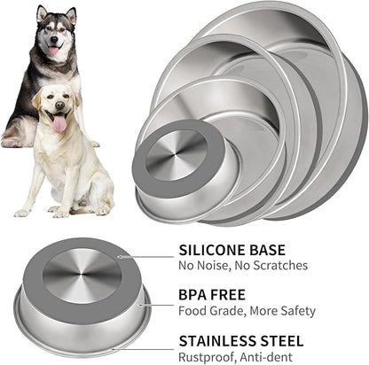 Taglory 11 Cup Stainless Steel Dog Bowls Set of 2 for Food and Water, Silicone Base Anti-Slip, Rust Resistant, Extra Thick Metal Bowls for Large Dogs, 84oz, Gray