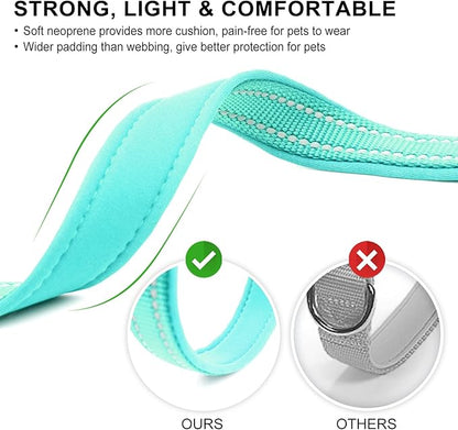 azuza Reflective Dog Collar with Airtag Holder, Soft Neoprene Padded Pet Collar with ID Tag Ring, Adjustable for Large Dogs,Teal,L