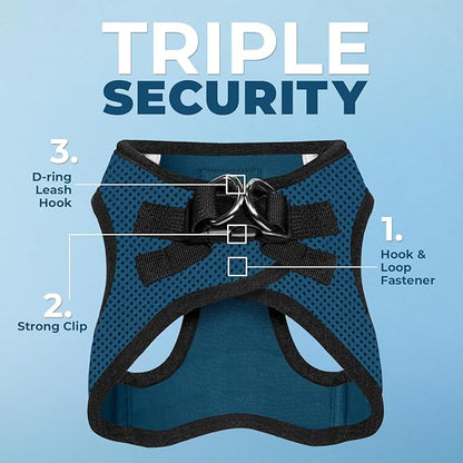Best Pet Supplies - All Weather Mesh / Plush, Reflective, No Pull Harness for Small, Medium Dogs, Cats - Secure with Hook & Loop Fastener, Buckle, Double D-Rings - Blue/Black Trim, M