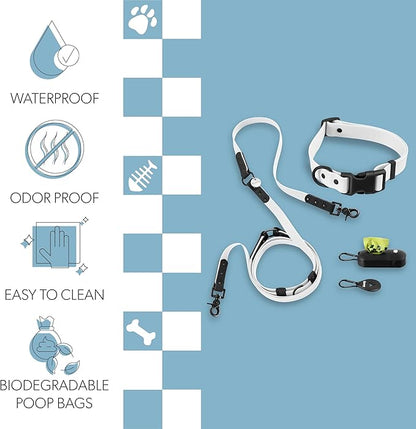 WLK1006F-5SET Luna Large 8FT Adjustable 6-in-1 Waterproof Hands-Free Leash and Collar with LED Flashlight, Bag Dispenser, and Poop Bag Holder, Seltzer