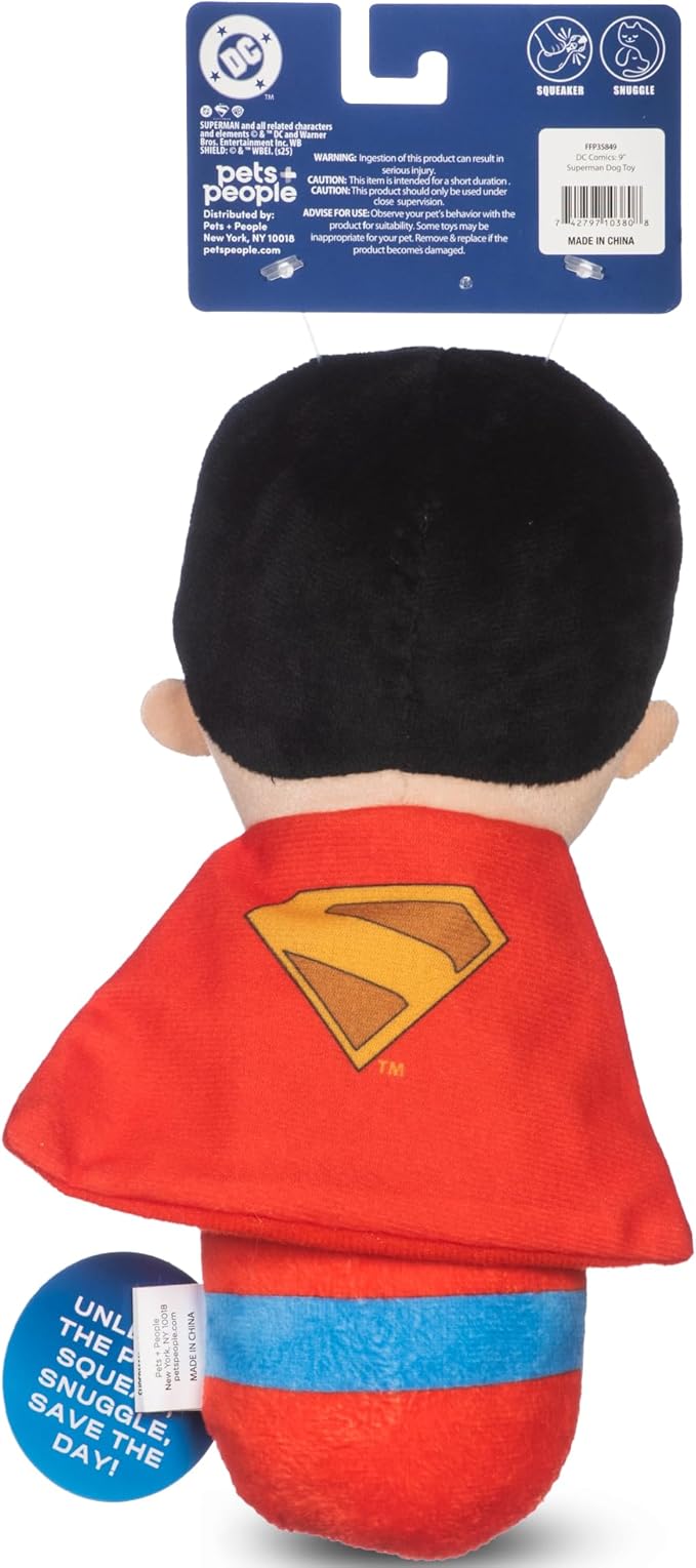 DC Comics Superman 8” Plush S-Shield Toy for Dogs with Squeaker, Inspired by The Film, Officially Licensed DC Super Heroes Pet Product