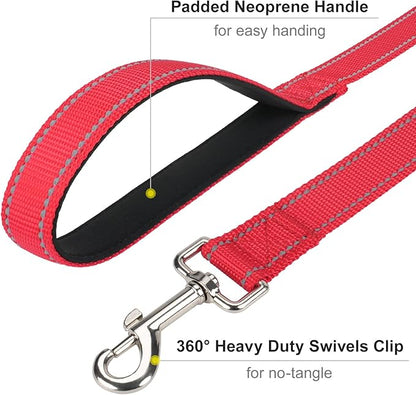 Reflective Dog Leash 6ft Soft Padded Handle Nylon Lead for Small & Medium Dogs, Durable Walking Training Leash for Night Safety (Red,3/4Inch Wide)