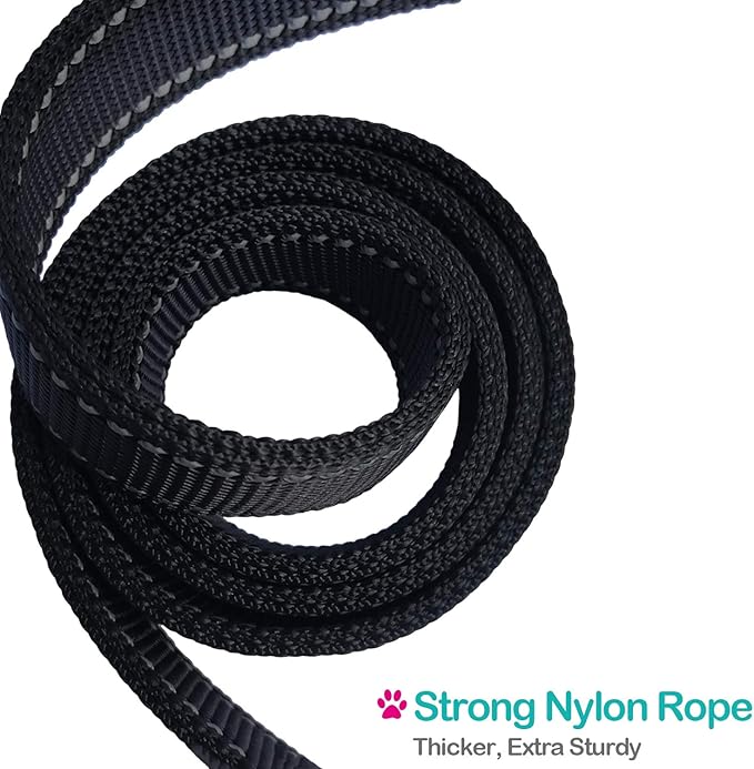 Short Dog Leash - Traffic Padded Handle - Heavy Duty - Short Nylon Dog Lead for Training Control - Reflective Threads Pet Leashes for Large Dogs and Medium Dogs (12 Inch, Black)