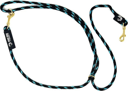 Mad Dog Products Hands Free Clip Dog Leash 3/8” x 10’Black/Sky Blue Signature Rope – Made in USA