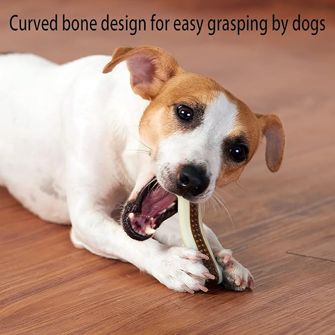Dog Bones Chew Toys for Aggressive Chewers, 4 Pack Real Beef Flavor,Indestructible Dog Teething Chew Toys for Large/Medium/Small Puppies Breed,Tough Pet Toy with Nylon