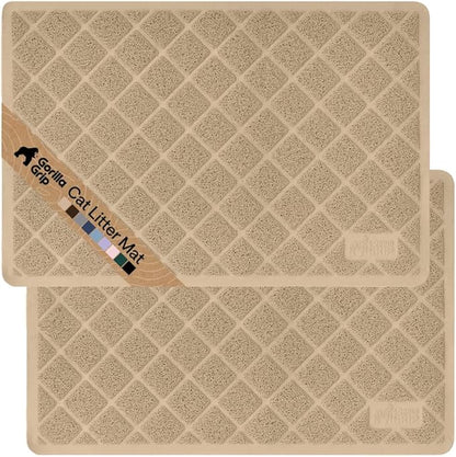 GORILLA GRIP Cat Litter Box Mat, Cushioned Coil Mesh Litter Trapping Mats, Scatter Control Supplies for Less Mess, Phthalate Free, Ultra Deep Catch Grooves, Rinse or Vacuum to Clean 24x17 Beige 2 Pack