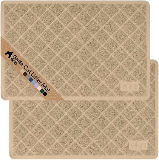 GORILLA GRIP Cat Litter Box Mat, Cushioned Coil Mesh Litter Trapping Mats, Scatter Control Supplies for Less Mess, Phthalate Free, Ultra Deep Catch Grooves, Rinse or Vacuum to Clean 24x17 Beige 2 Pack