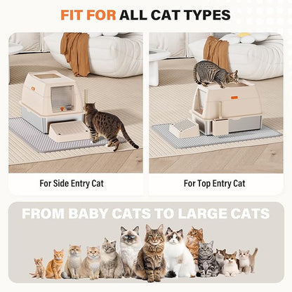 Removable Stainless Steel Cat Litter Box with lid, Front & Top Entry Kitty LitterBox，Cat Litter Box Enclosure, XL Extra Large High-Sided Metal Cat Box with Scoop,Mat,Footboard (Cream)
