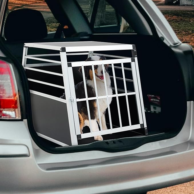 35.83 "L × 25.59" W × 27.17 "H Dog and Cat Car Aluminum Transport Box, Travel Transport Box, Black and Silver