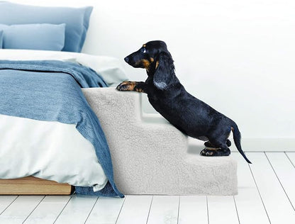 Pet Parade Three Step Pet Stairs – Easy Access to Beds and Couches for Pets – Easy Assembly –Removable Cover – Easy Cleaning