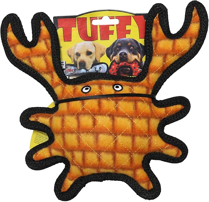 TUFFY - World's Tuffest Soft Dog Toy - Ocean- Squeakers - Multiple Layers. Made Durable, Strong & Tough. Interactive Play (Tug, Toss & Fetch). Machine Washable & Floats. (Crab Orange, Medium 2 Pack)