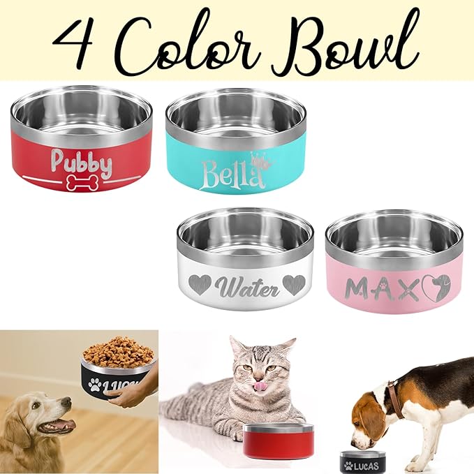 Personalized Dog Bowl Custom Dog Bowls with Name Customized Laser Engraved Stainless Steel Pet Dishes for Large Small Dogs Cat 32/42/64oz Feeding Supplies-Black 64oz