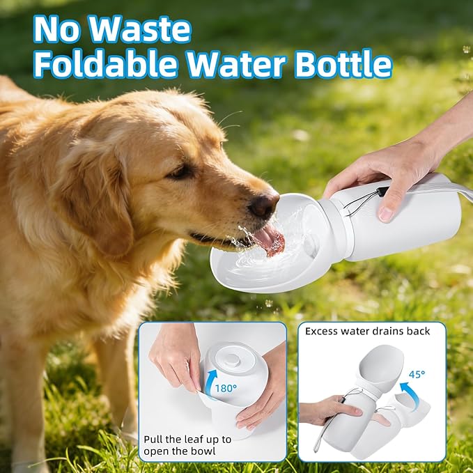 Dog Water Bottle, Leakproof Portable Water Bowl for Dog, Lightweight Water Bottle for Dogs, Food Grade Silicone, Collapsible Travel Pet Water Bottle for Outdoor Hiking Camping (Grey, 18.6 Ounces)